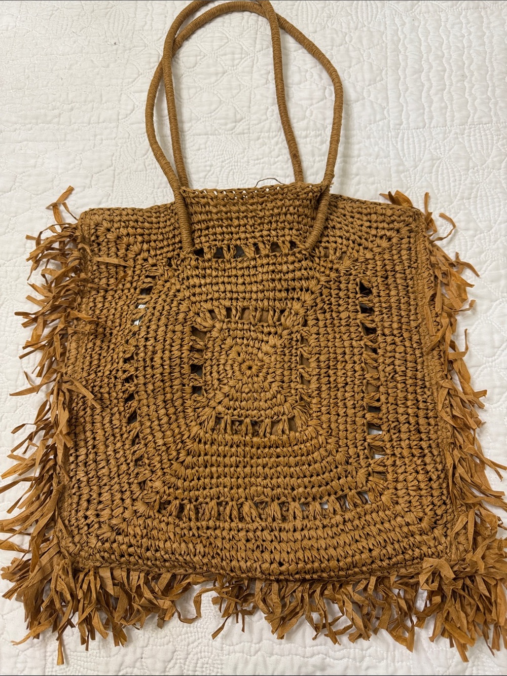 Zara Tan Woven Fringe Tote